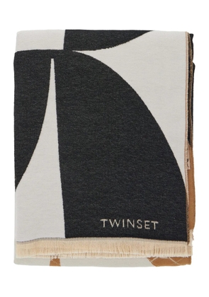 TWINSET geometric-pattern fringed scarf - Black