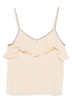 TWINSET ruffled rhinestone-embellished top - Neutrals