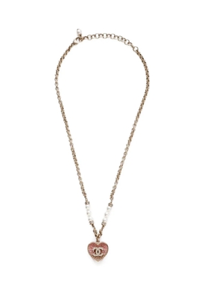 CHANEL Pre-Owned 2023 CC Mark rhinestone pearls heart necklace - Gold