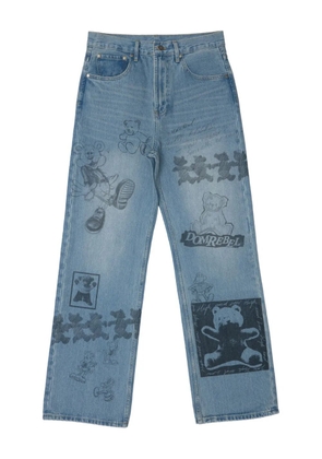 DOMREBEL graphic-print wide-leg jeans - Blue