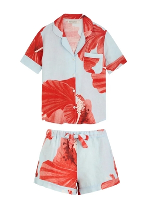 Desmond & Dempsey floral-printed linen pajamas - Blue