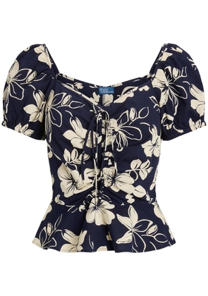 Polo Ralph Lauren floral-print ruched blouse - Blue