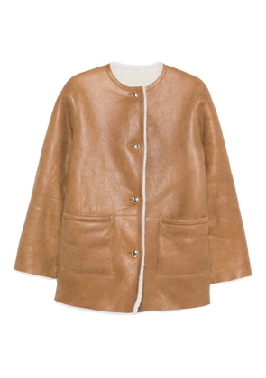 Maje shearling-trim leather coat - Brown