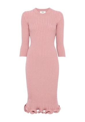 FENDI ribbed-knit ruffled midi dress - Pink