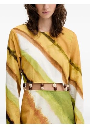 NEVER FULLY DRESSED diagonal-print beaded-waist maxi dress - Green