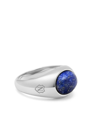 Nialaya Jewelry lapis lazuli engraved signet ring - Silver