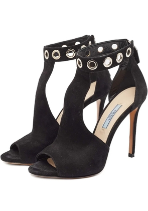 Prada Pre-Owned 100mm eyelet-embellished suede sandals - Black