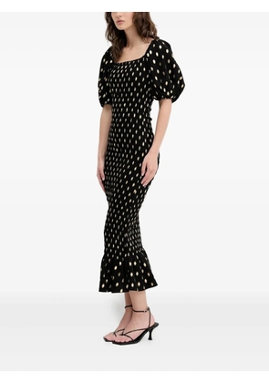 NEVER FULLY DRESSED puff-sleeve polka dot midi dress - Black