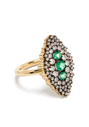 LEANDRA 18K yellow gold Maxi Lanzadera diamond and emerald ring