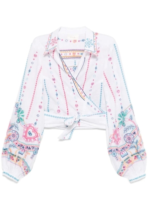 Camilla cropped wrap shirt - White