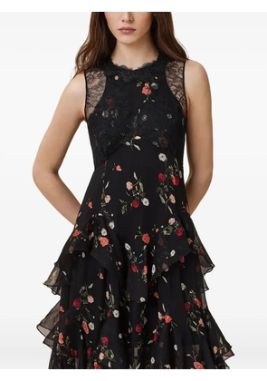 AllSaints Quinn lace-detail ruffled midi dress - Black