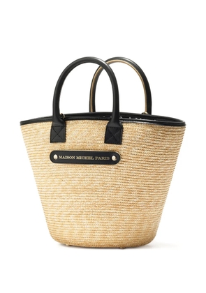 Maison Michel Brittany straw leather-trimmed tote bag - Neutrals