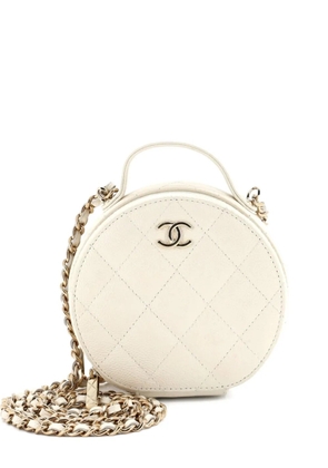 CHANEL Pre-Owned Handle with Care Round Vanity Case with Chain Quilted Caviar Small crossbody bag - White