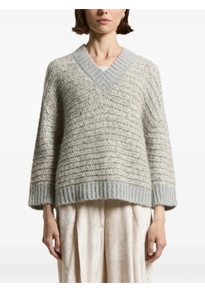 Peserico sequin-embellished V-neck sweater - Grey