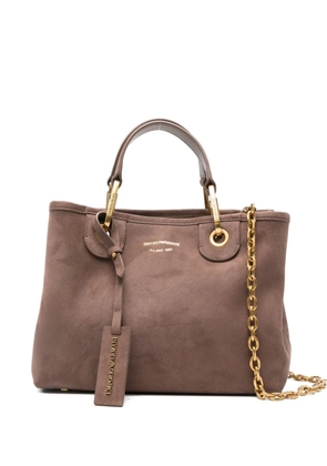 Emporio Armani logo-lettering suede tote bag - Brown