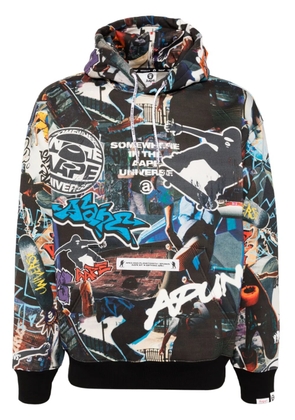 AAPE BY *A BATHING APE® Moonface-logo graffiti-print hoodie - Black