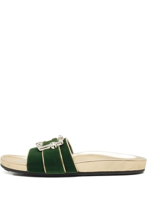 Prada Pre-Owned crystal-buckle velvet flat sandals - Green