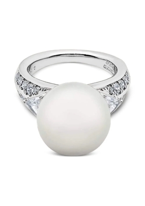 Mikimoto platinum pearl and diamond ring - White
