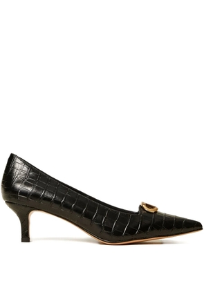 TWINSET 50mm crocodile-effect oval-T heeled pumps - Black