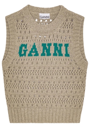 GANNI intarsia-knit logo top - Neutrals