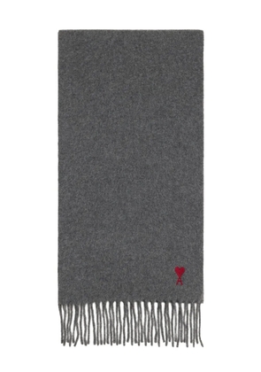 AMI Paris fringed logo-embroidered scarf - Grey