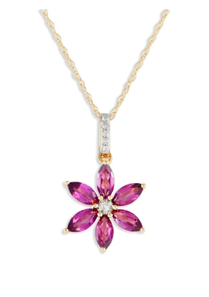 LB Exclusive 14K yellow gold Flower diamond and rhodolite necklace
