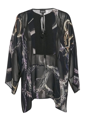 Just Cavalli Vintage snake-print pleated blouse - Black