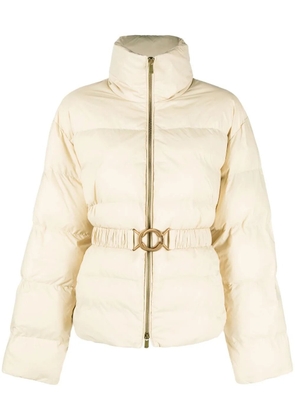 PINKO logo print collar puffer jacket - Neutrals