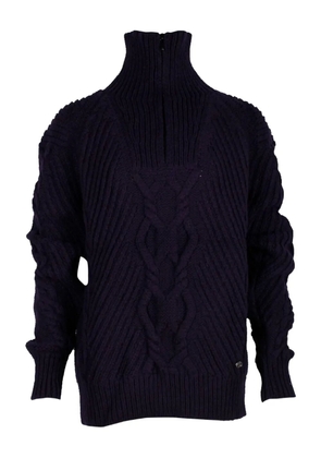 CHANEL Pre-Owned cable-knit zip-front sweater - Blue