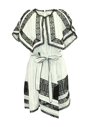 Self-Portrait striped lace-insert dress - White