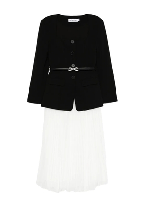 Self-Portrait pleated-panel bow-detail midi dress - Black