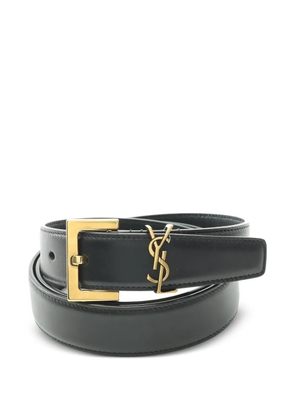 Saint Laurent Pre-Owned Cassandre square-buckle leather belt - Black