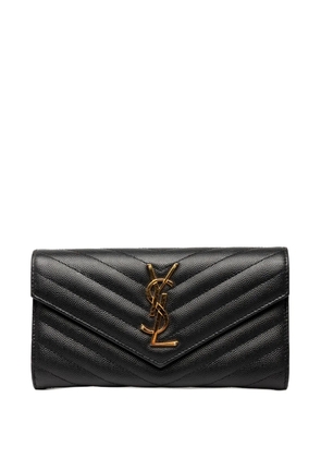 Saint Laurent Pre-Owned 2019 Grain De Poudre Matelasse Chevron Monogram Flap Wallet long wallets - Black