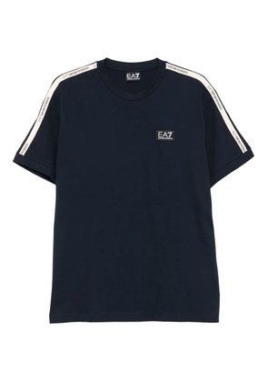 Ea7 Emporio Armani logo-patch stripe-detail T-shirt - Blue
