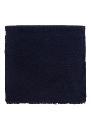Emporio Armani herringbone-pattern wool scarf - Blue