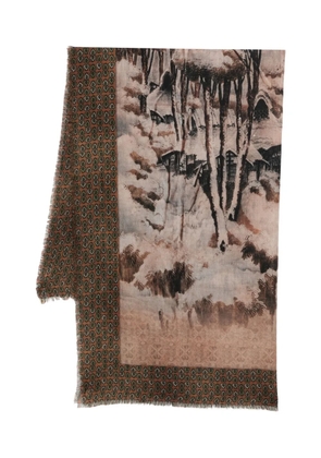Pierre-Louis Mascia EUCLIDES fringed patterned scarf - Brown