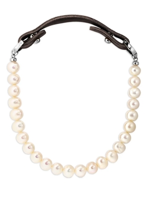 OBSIDIAN pearl leather necklace - White
