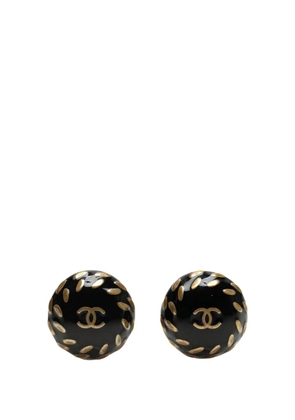 CHANEL Pre-Owned 1998 CC Resin and Gold Plated Button Clip On Earrings costume earrings - Black