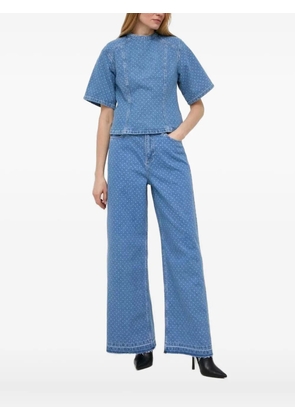 Custommade polka-dot panelled denim top - Blue