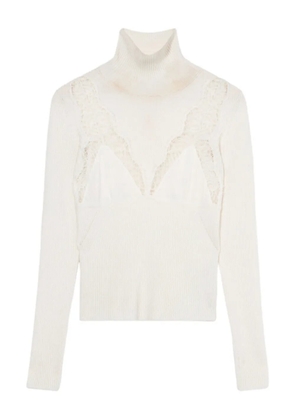 Blumarine lace-embroidered turtleneck jumper - White