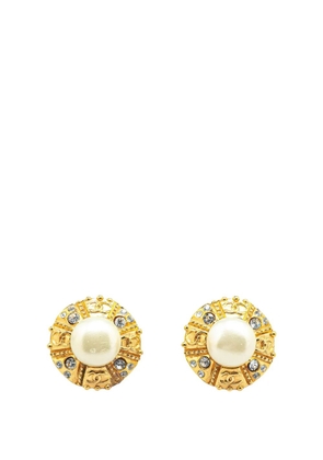 CHANEL Pre-Owned 1993 Gold Plated Round Faux Pearl Rhinestones Clip on Earrings costume earrings