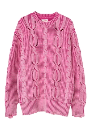 KAMIYA cable-knit frayed sweater - Pink