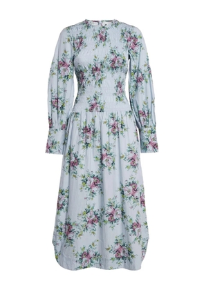 GANNI floral shirring dress - Blue