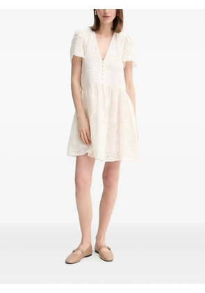 BOSS eyelet-embroidered puff-sleeve mini dress - Neutrals