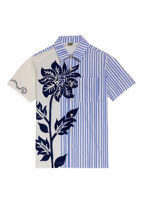 Agua Bendita Jack floral-print striped shirt - Blue