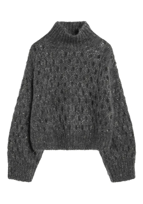 Brunello Cucinelli open-knit turtleneck sweater - Grey