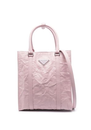 Prada logo-plaque crinkle-effect tote bag - Pink