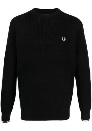 Fred Perry waffle-knit logo-embroidered jumper - Black
