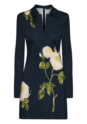 Oscar de la Renta rose-print jersey mini dress - Blue