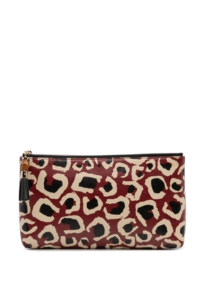 Gucci Pre-Owned 2000-2015 Leopard Print Leather Bamboo clutch bag - Red